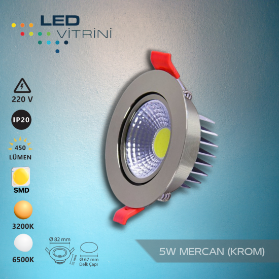 5W Krom Kasa Spot Sıva Altı 5W Krom Kasa Spot Sıva Altı