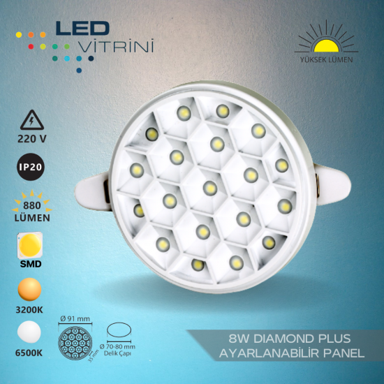 8W Diamond Plus Sıva Altı Ayarlanabilir LED Panel