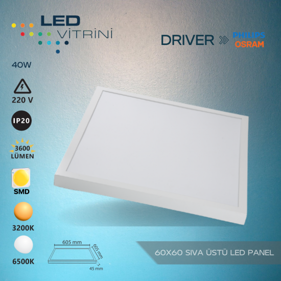 60×60 Sıva Üstü Backlight LED Panel (Philips & Osram Driver)