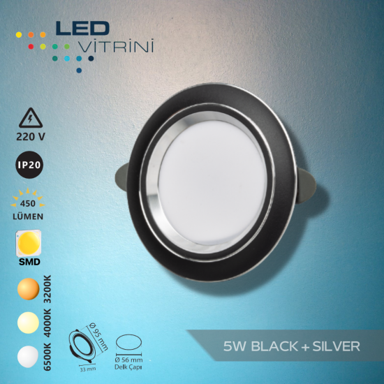 5W Black + Silver Kasa Spot Sıva Altı 5W Black + Silver Kasa Spot Sıva Altı