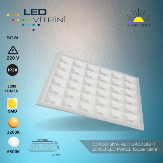 60×60 Sıva Altı Backlight LED Panel (Lensli Super Slim) 60×60 Sıva Altı Backlight LED Panel (Lensli Super Slim)