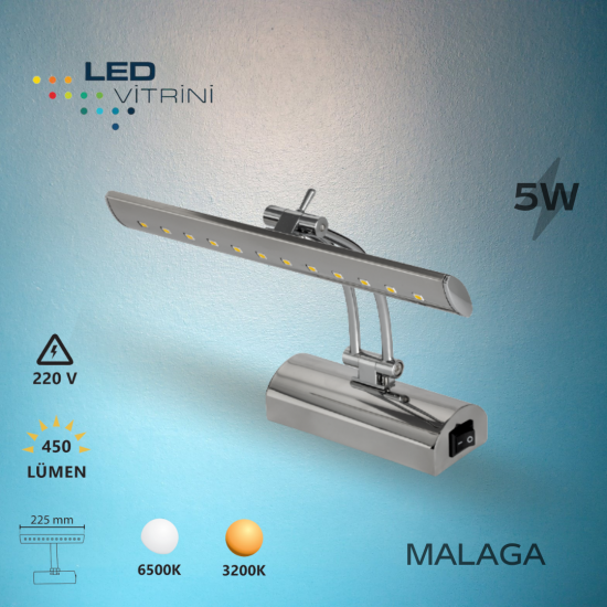 5W Krom Malaga Led Aplik Anahtarlı