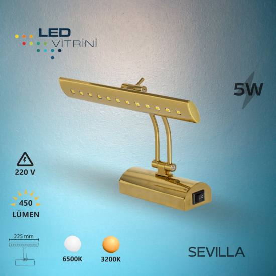 5W Gold Sevilla Led Aplik Anahtarlı