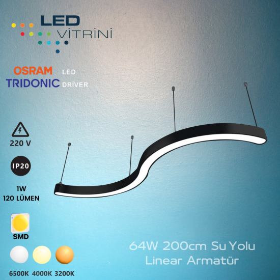 64W 200cm Su Yolu Linear Armatür