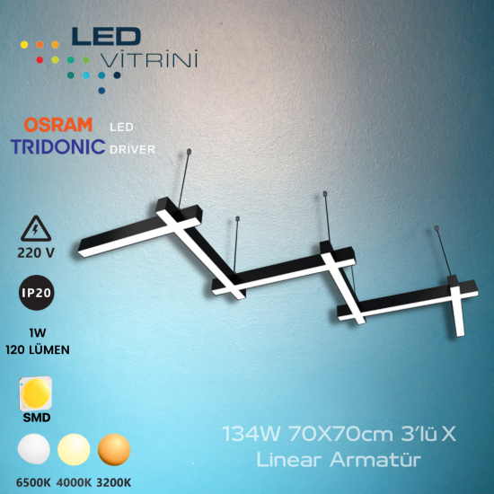 134W 70X70cm 3’lü X Linear Armatür