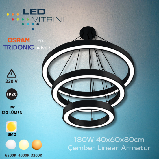 180W 40x60x80cm Çember Linear Armatür