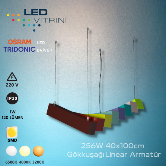 256W 40x100cm Gökkuşağı Linear Armatür