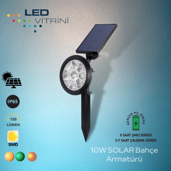 10W LED Solar Bahçe Armatürü