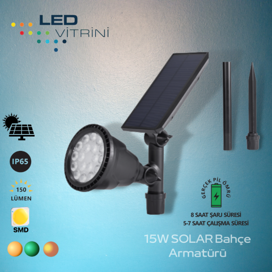 15W LED Solar Bahçe Armatürü